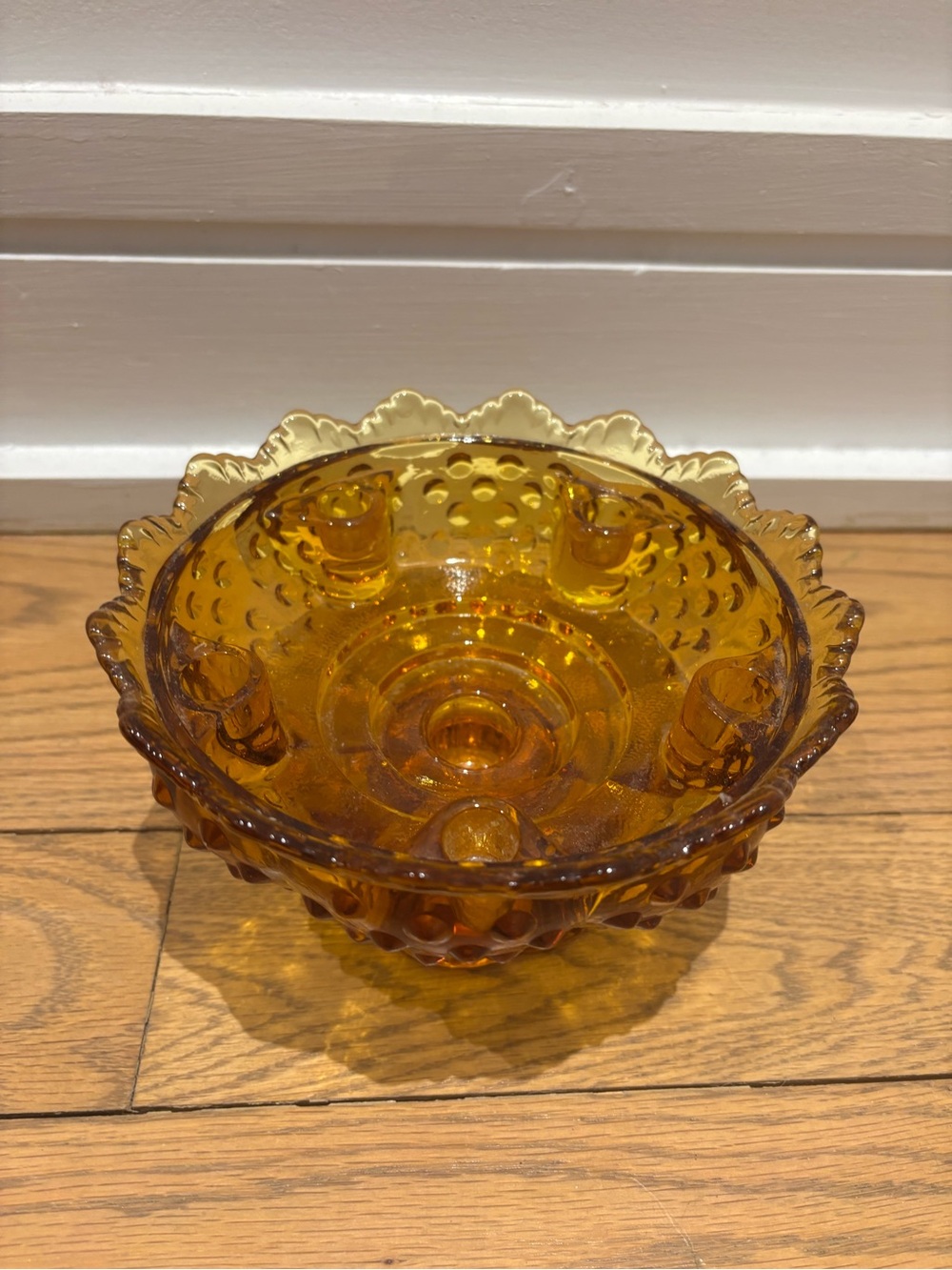 Vintage Fenton Amber Hobnail Glass candle holder / bowl